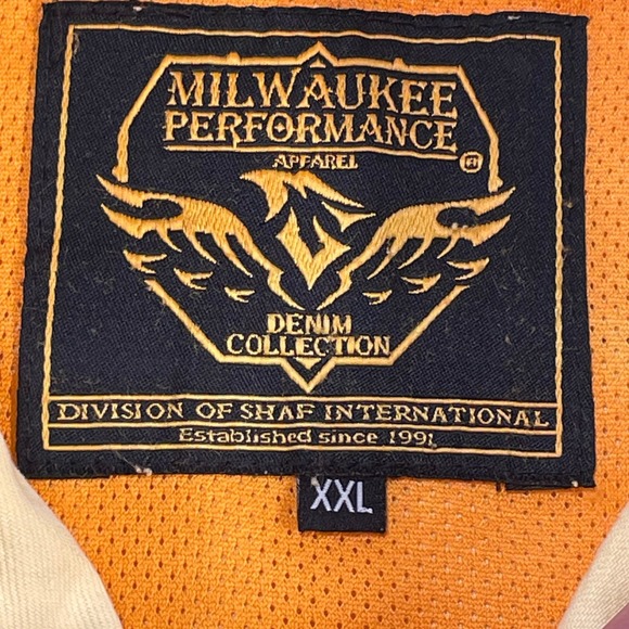 Milwaukee Performance Mens XXL Denim Motorcycle Vest Yellow Blue Acid Wash Biker - Picture 3 of 11